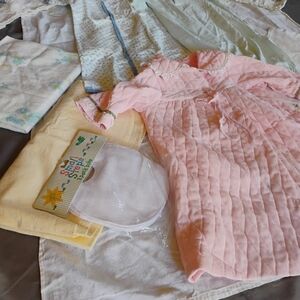 Vintage Baby Clothes Quilted Robe/Jacket, Sleep Sacks, Embroidered Pillow Case R